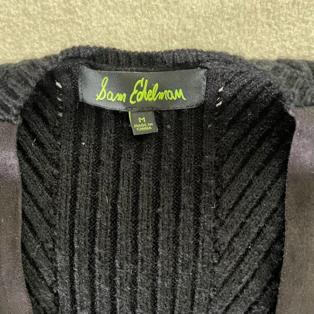 Sam Edelmen Black Open Front Cardigan Suede Panels, Size M - Picture 2 of 7
